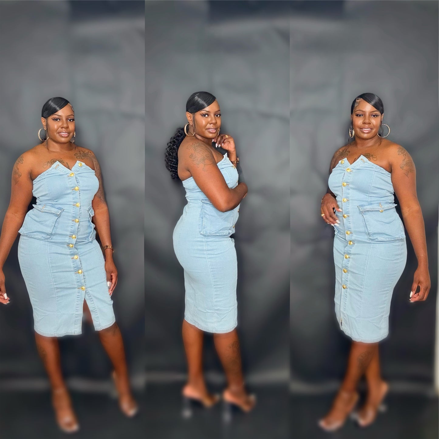 Denim strapless dress