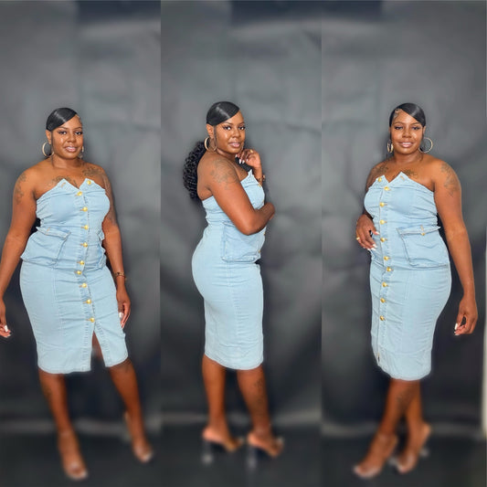 Denim strapless dress