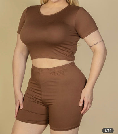 Crop top biker shorts sets