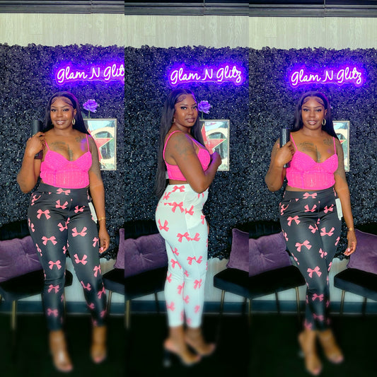 Pink ribbon leggings