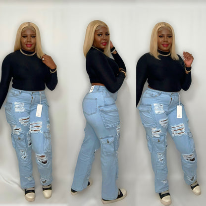 Cargo distressed jeans