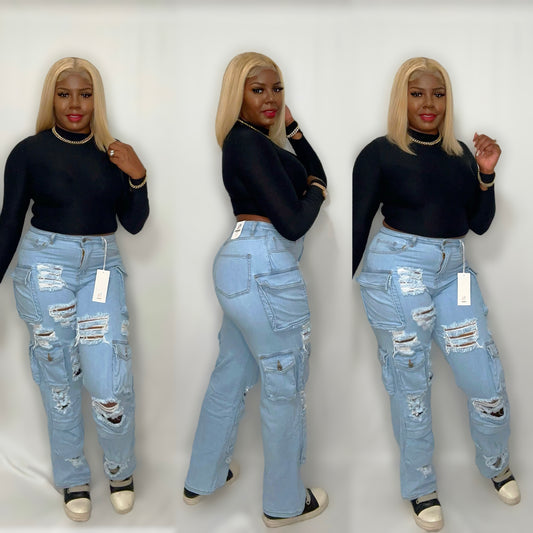 Cargo distressed jeans